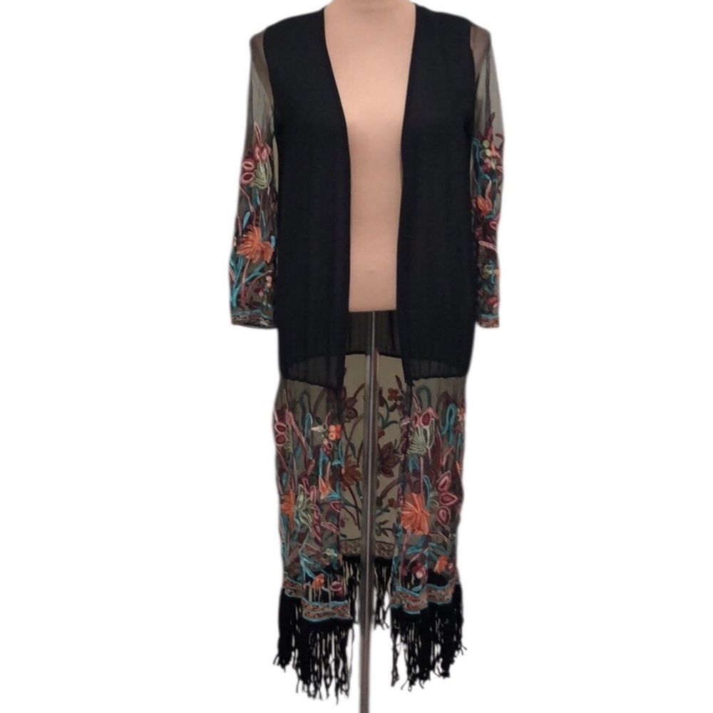 Francesca’s Collecton Beach Coverup Cover Up Size Small Black Floral Embroidery